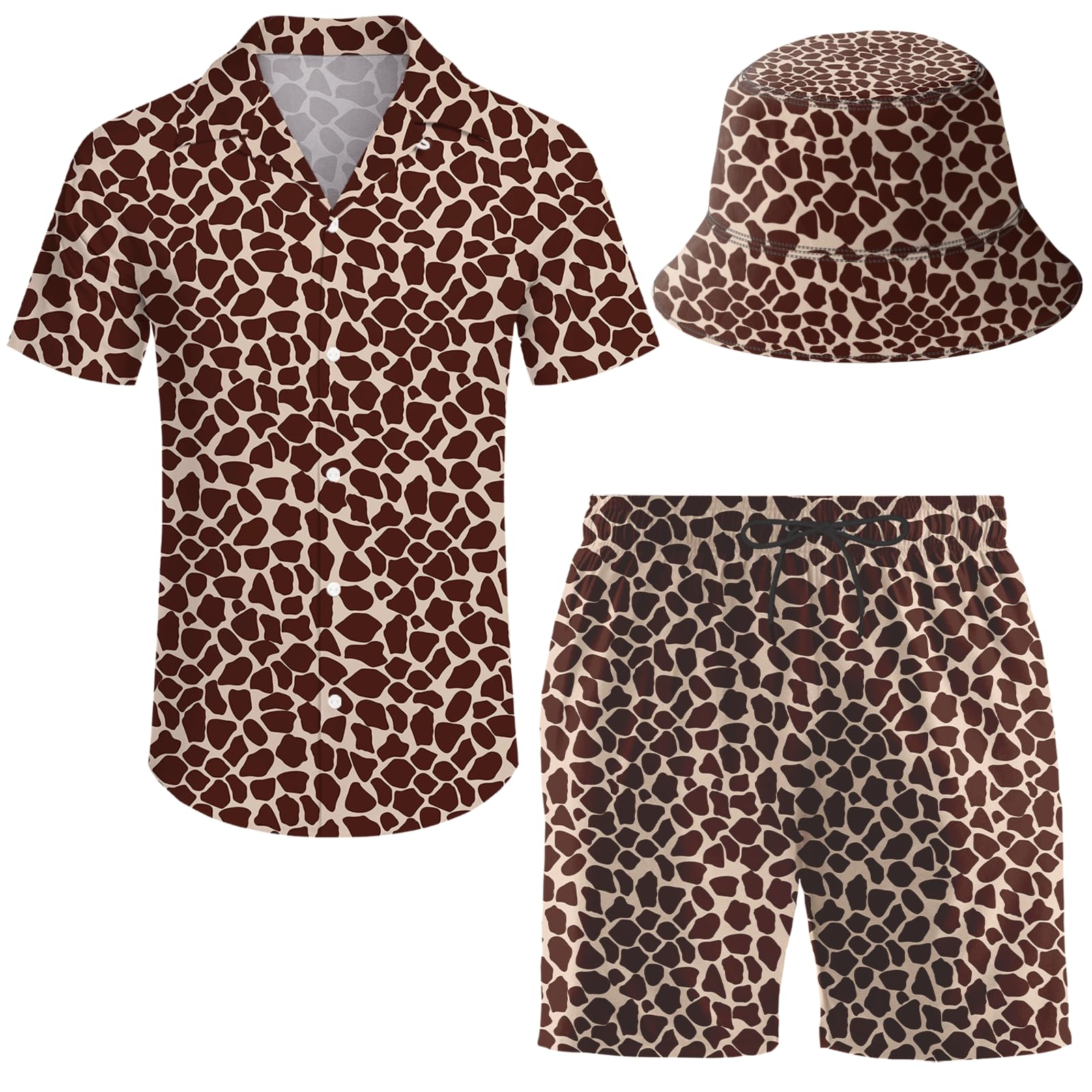 Men's 2 Piece Tracksuit Hawaiian Shirt Shorts Button Down Shirt and Shorts Sets with Bucket Hats