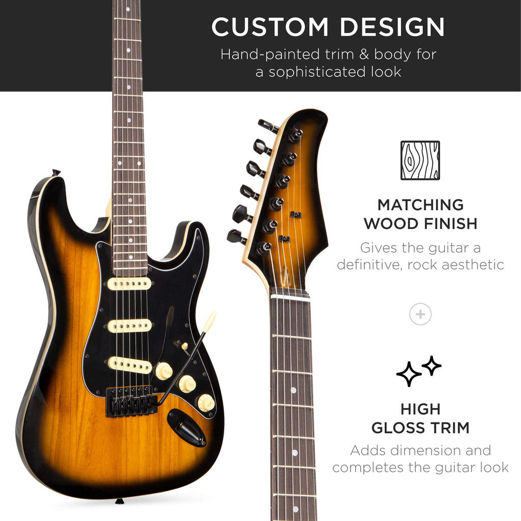 Best Choice Products 39in Full Size Beginner Electric Guitar Starter Kit w/Case, Strap, 10W Amp, Strings, Pick, Tremolo Bar - 3 Color Sunburst