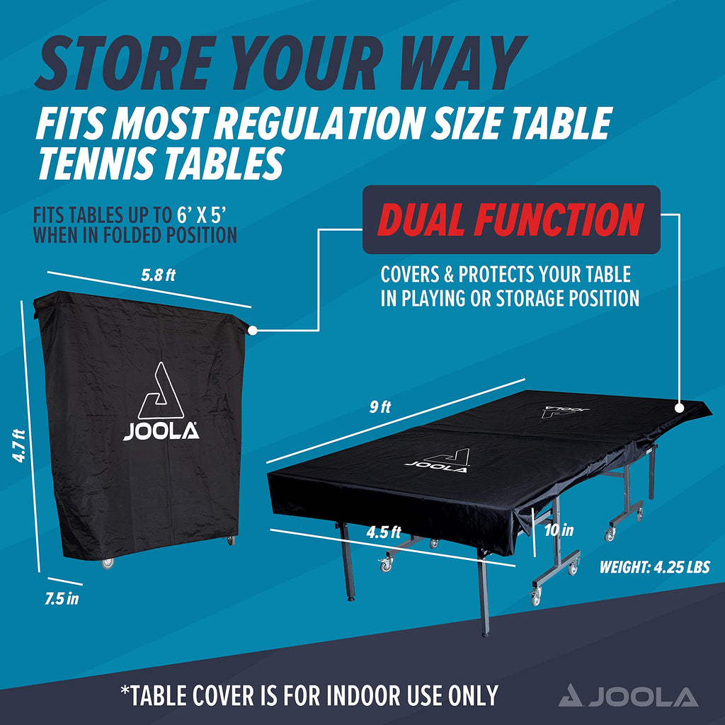 JOOLA Outdoor Ping Pong Table Cover Fits Both Folding & Flat Tables - Heavy Duty Waterproof Cover w/ PVC Coating - Dual Function, Fits 9x5 Tables in Upright or Down Positions - Inside & Outside