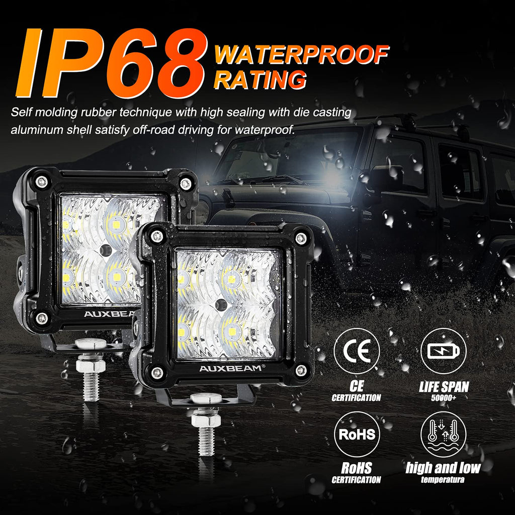 Auxbeam FA Series 3 Inch LED Cubes with DRL 2 Modes Spot Beam Offroad Lights 20W Driving Spotlights A-Pillar Ditch Lights for 4x4 Truck Car ATV Motorcycle, Pair