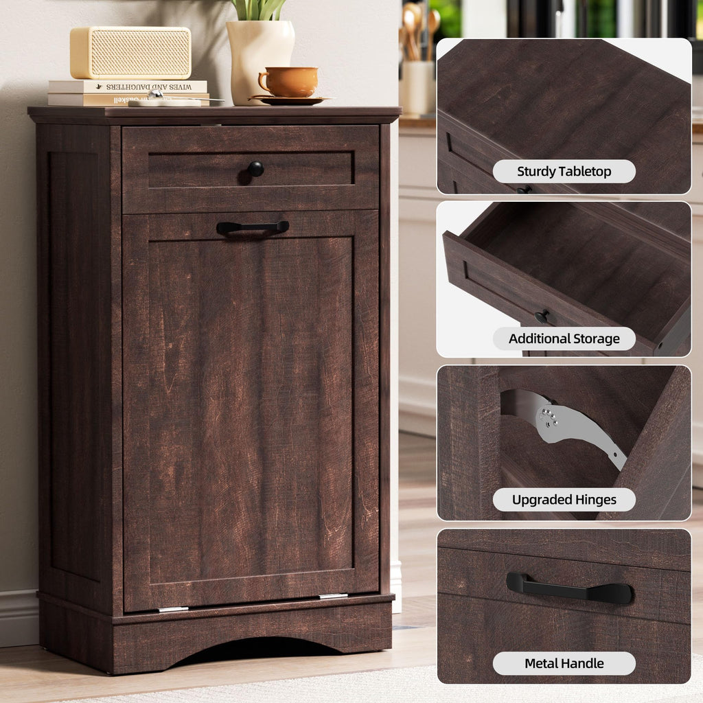 AHB Double Tilt Out Trash Can Cabinet Freestanding Kitchen Trash Can, 2x13 Gallons Hidden Garbage Recycling Cabinet with Hideaway Drawers Pet Proof Trash Can Holder for Kitchen, Antique White