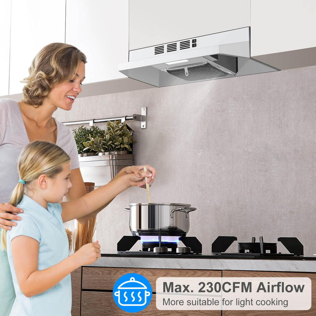 SNDOAS Black Range Hood 24 inch,Ducted/Ductless Range Hood Under Cabinet,Black Coating Stainless Kitchen Exhaust Hood with 2-speed Fan,230 CFM,Rocker Switch,Hard-wired Stove Vent, Ventless Hood