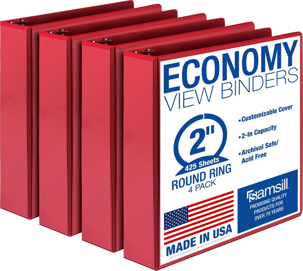Samsill 1 Inch 3 Ring Binders, Economy Round Ring, Clear View Cover, 200 Sheet Capacity - for School, Home, Office - Blue, 4 Pack