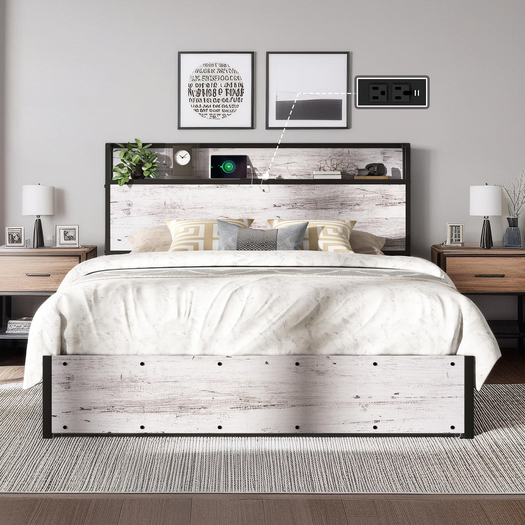 LUXOAK Full Size Lift Up Storage Bed, Wood Platform Bed Frame with Storage Headboard & Charging Station, No Box Spring Needed, Easy Assembly, Black