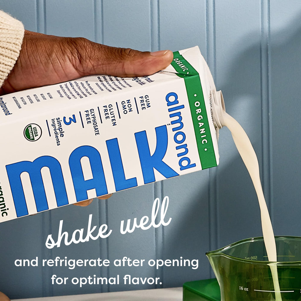 MALK Almond Milk Unsweetened (32oz, Pack of 6) - Shelf Stable Organic Almond Milk, Non GMO, Whole 30, Dairy Free, Vegan, Plant Based, No Gums or Fillers - Malk for Smoothies, Cereal, Coffee,Creamer