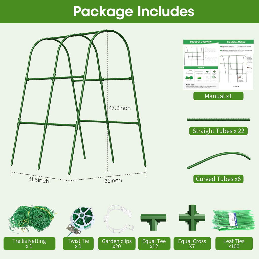 Cucumber Trellis for Raised Bed,U-Shape Garden Trellis for Climbing Plants Outdoor, Metal Arch Vegetables Trellis, Plant Support for Vine (Green, 31.5" Lx21.6 Wx47.2 H-Small)