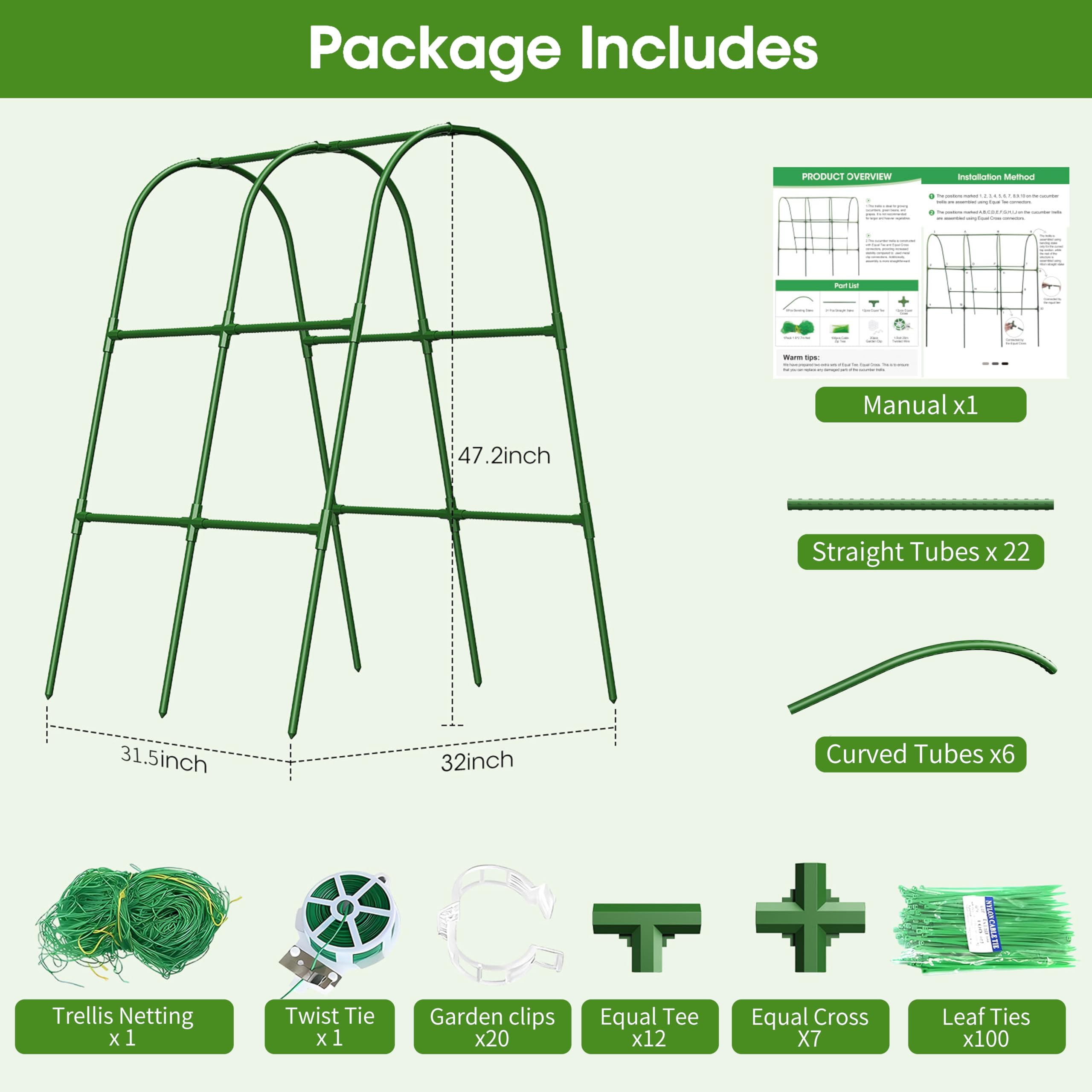 Cucumber Trellis for Raised Bed,U-Shape Garden Trellis for Climbing Plants Outdoor, Metal Arch Vegetables Trellis, Plant Support for Vine (Green, 31.5" Lx21.6 Wx47.2 H-Small)