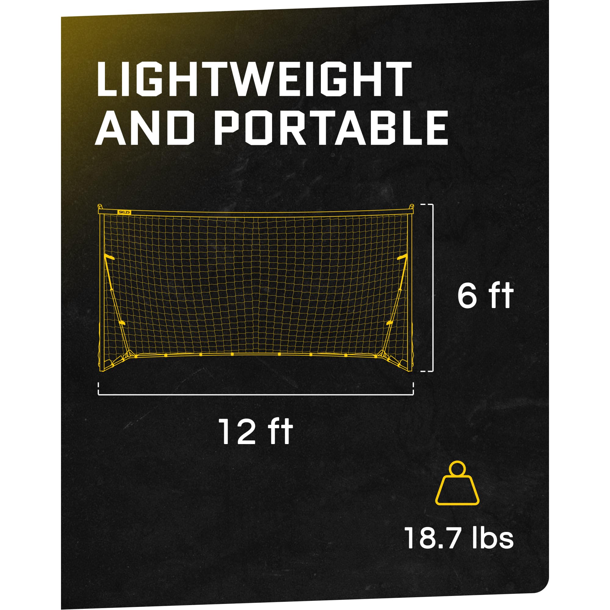 SKLZ Quickster Soccer Goal - Portable Goal for Backyard & Field - Durable Tension-Tite Frame & Heavy Gauge 2-Ply Net - Adjustable Click-Lock Poles, Metal Stakes - Carrying Case with Handle