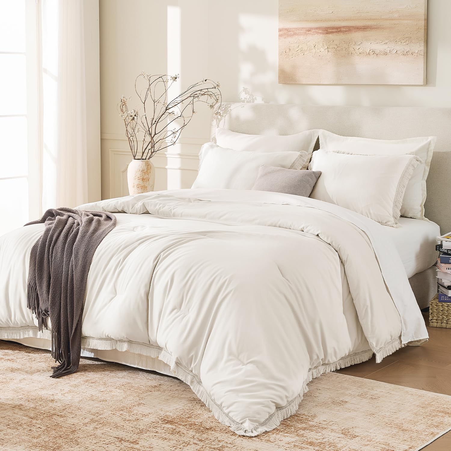 Andency Comforter Full Size Set Burnt Orange, 3 Pieces Boho Terracotta Winter Lightweight Bedding Comforter Sets, All Season Rust Tassel Bed Set (79x90In Comforter & 2 Pillowcases)