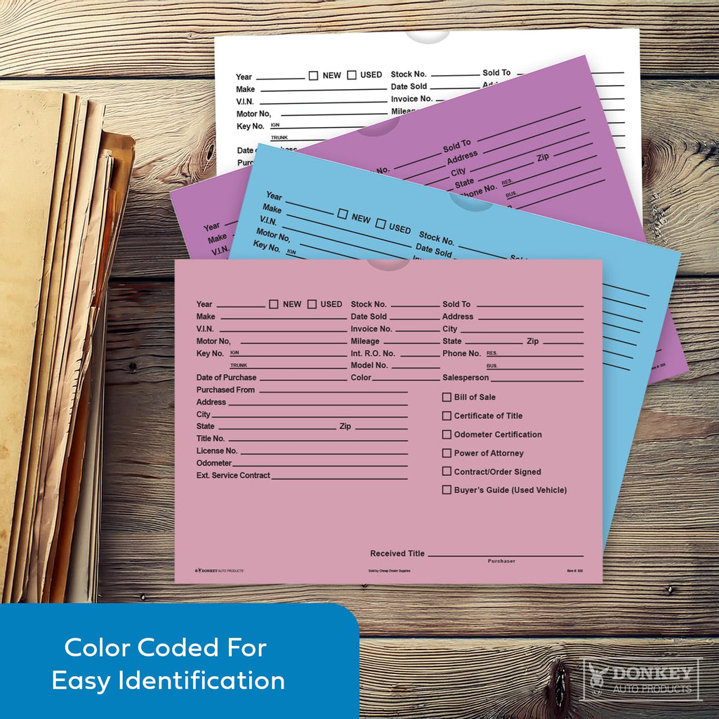 Printed Vehicle Deal Envelopes 9x12 Deal Jackets (100 shrink wrapped) (Blue)