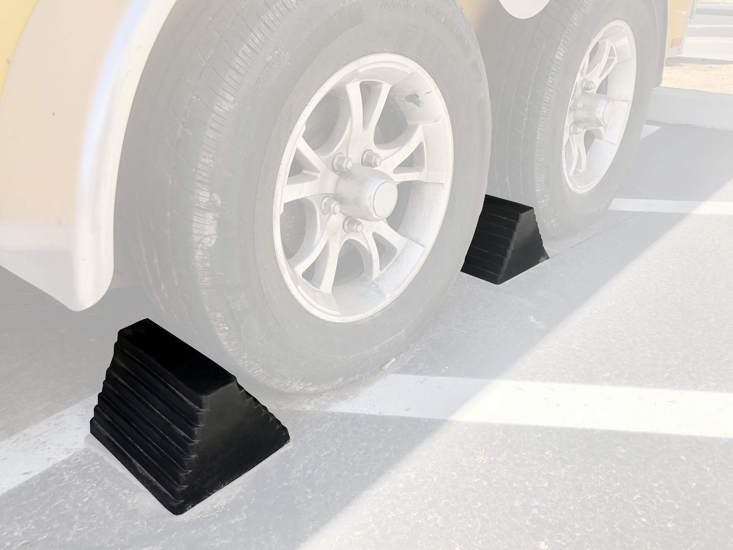 MaxxHaul 70073 Solid Rubber Heavy Duty Wheel Chock with Eyebolt (Pack of 2)