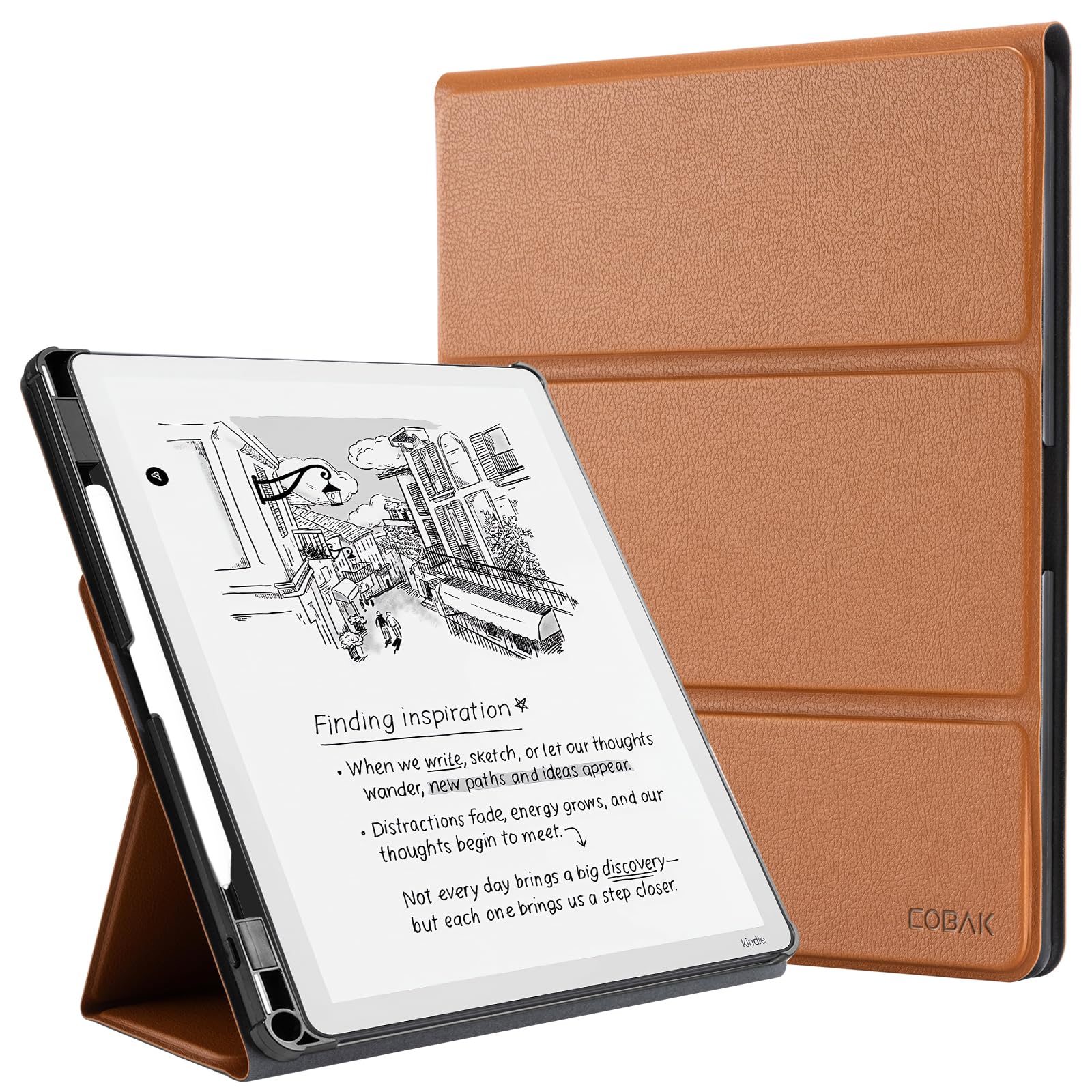 CoBak Stand Case for Kindle Scribe - Premium Folio Leather Cover with Pen Holder, Auto Sleep/Wake - Compatible with 10.2 Inch Kindle Scribe (2022/2024 Release)