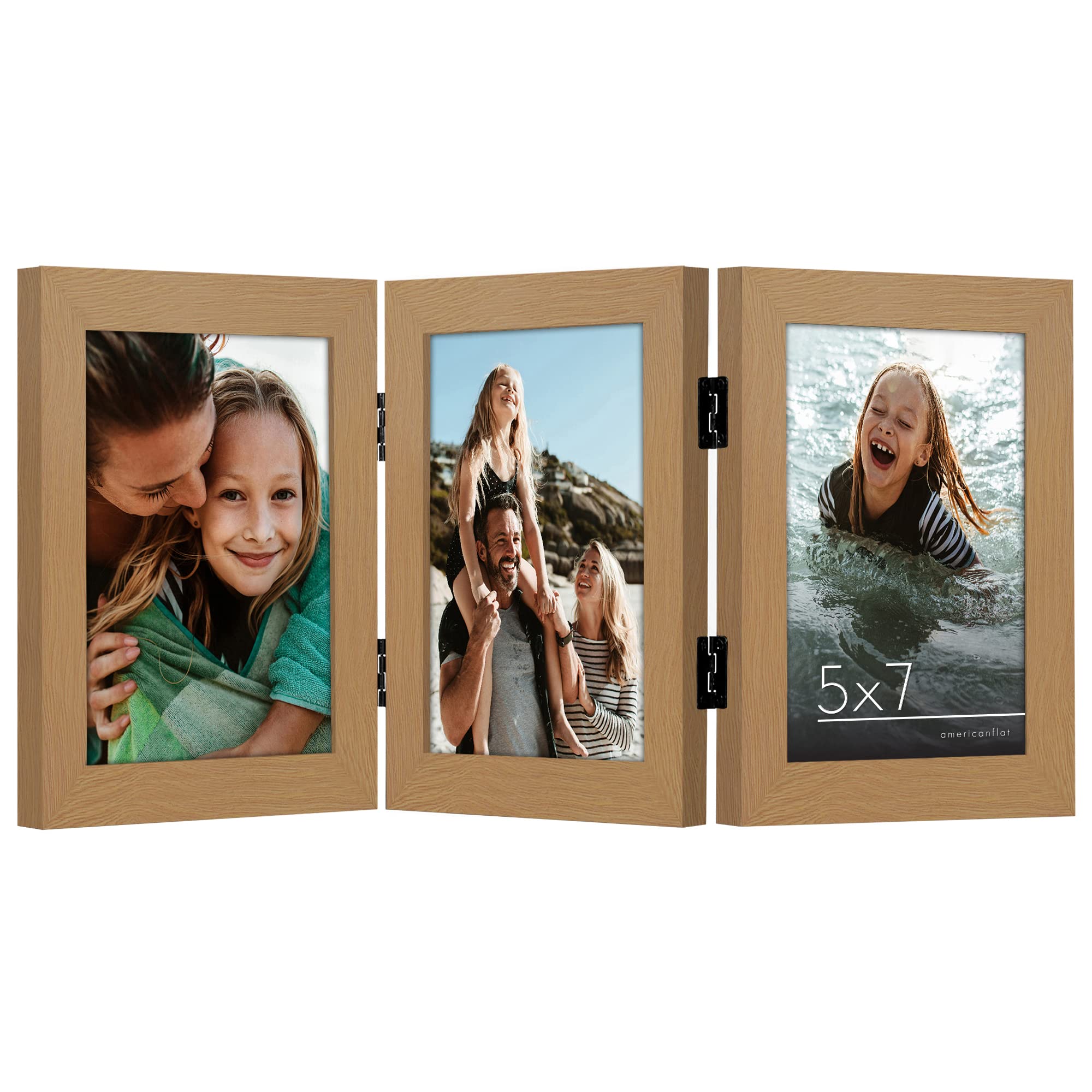 Americanflat Hinged 4x6 Picture Frame with Shatter-Resistant Glass - Double Picture Frames with Engineered Wood - Signature Collection - Photo Frame for Tabletop Display - Black