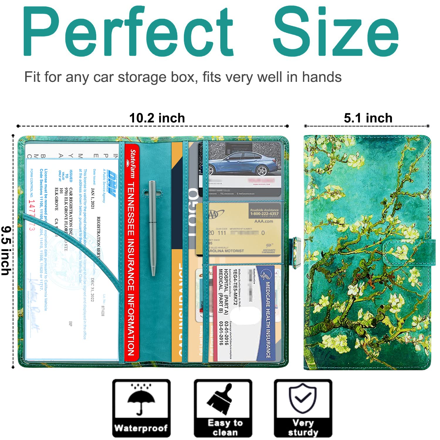 RSAquar Car Registration and Insurance Holder, Vehicle Glove Box Organizer Cool Car Accessories, Auto Truck Document Holder for Cards, Driver License, Black Glitter
