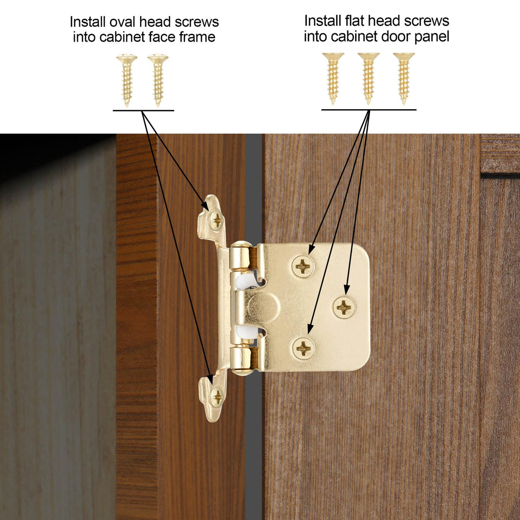 4 Pack (2 Pairs) Antique Brass Self Closing Cabinet Hinges for Kitchen Cabinet Door, 1/2" Overlay (Variable) Semi Concealed Kitchen Cabinet Hinges