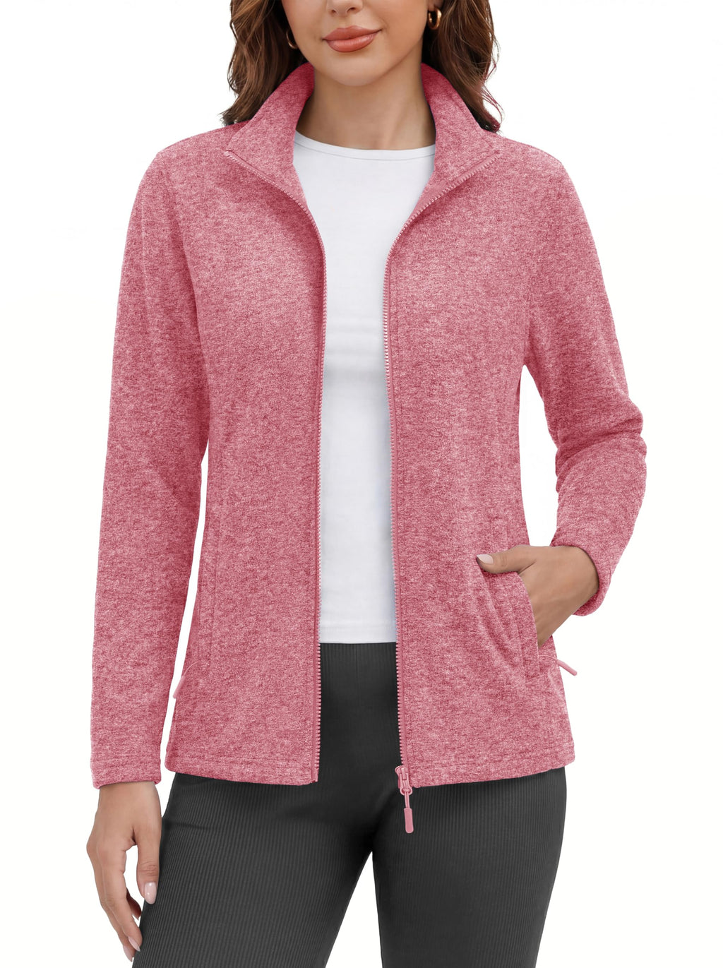 MAGCOMSEN Fleece Jacket Women Zip UP Lightweight Soft Polar Warm Winter Jackets for Women with Pockets Outdoor Hiking