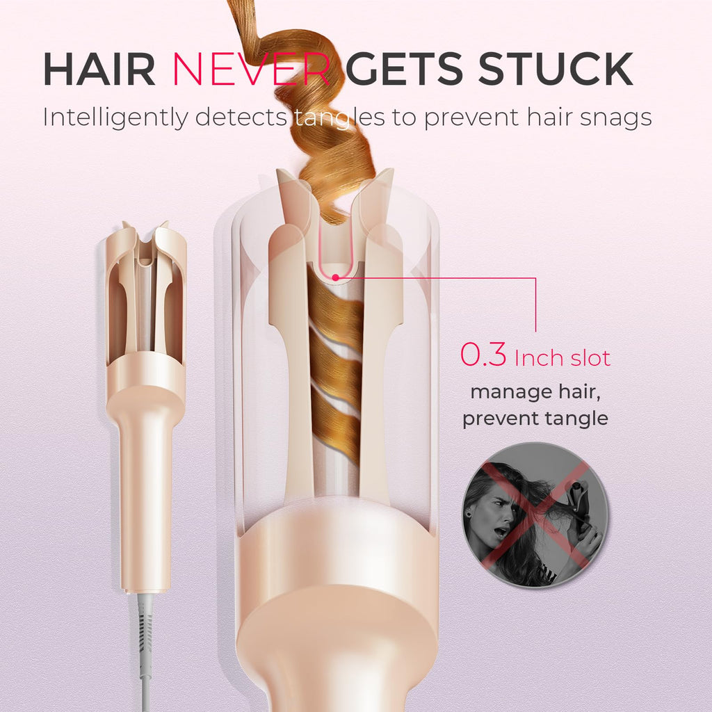 TYMO Automatic Rotating Curling Iron - TYMO CURLPRO Beach Waves Curling Wand, Portable Hair Curler, 500 Million Ionic, Dual Voltage & Lightweight for Travel, Ceramic Coating, 1 Inch, Pink