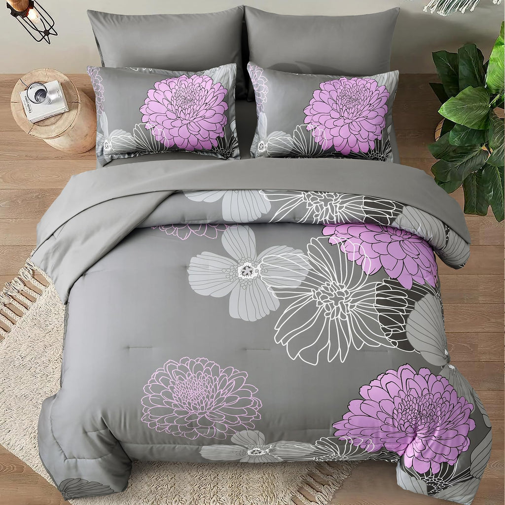 Yiran 7 Pieces Bed in a Bag Blue Floral Comforter Set Queen Size Flowers Comforter Set Soft Microfiber Bedding Set (1 Comforter 1 Flat Sheet 1 Fitted Sheet 2 Pillowshams 2 Pillowcases)