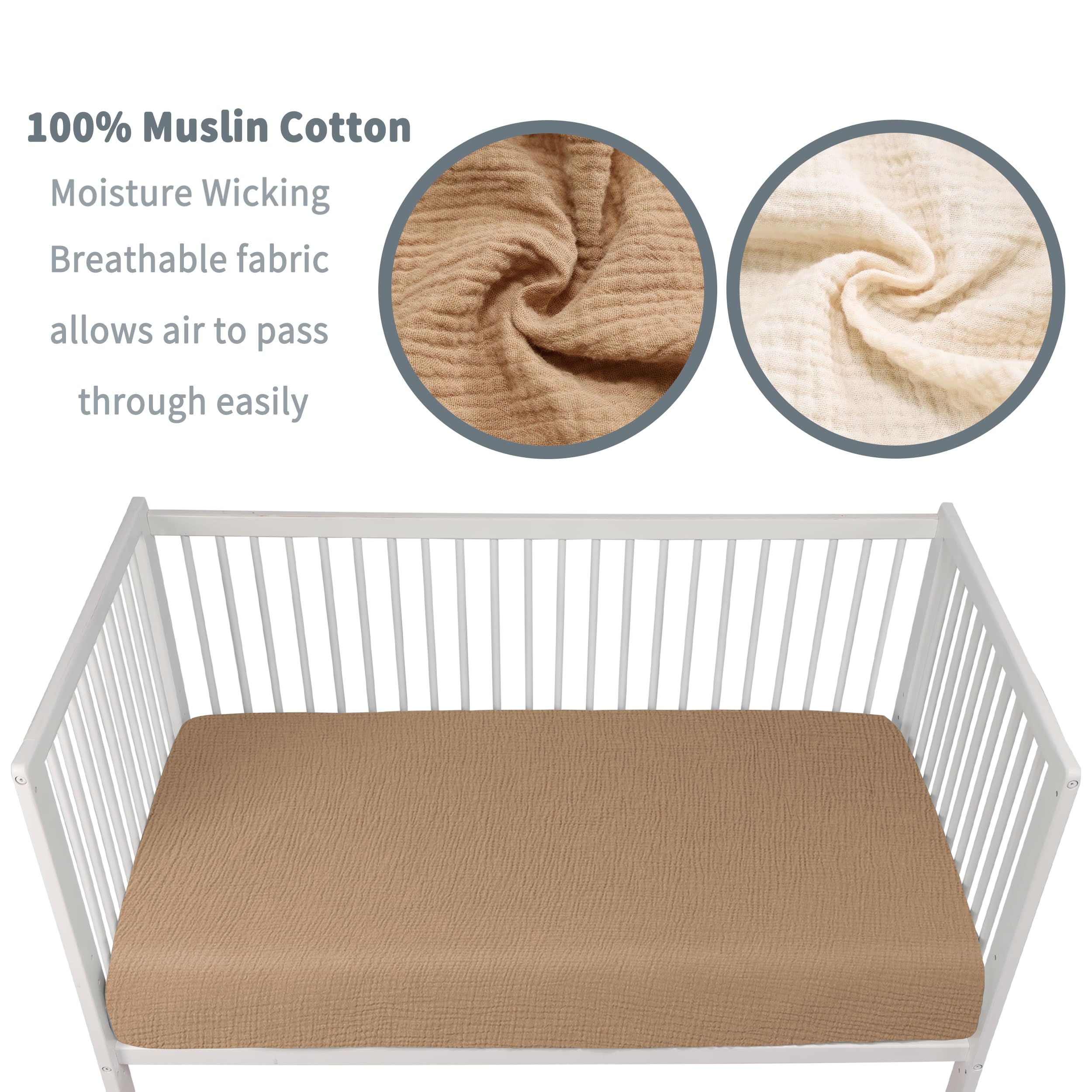 GUNTAIL Baby Crib Sheets for Boys Girls, 2 Pack Fitted Crib Sheet for Standard Crib and Toddler Mattress, Soft Microfiber Baby Sheet 52x28x8in (Brown & Green)