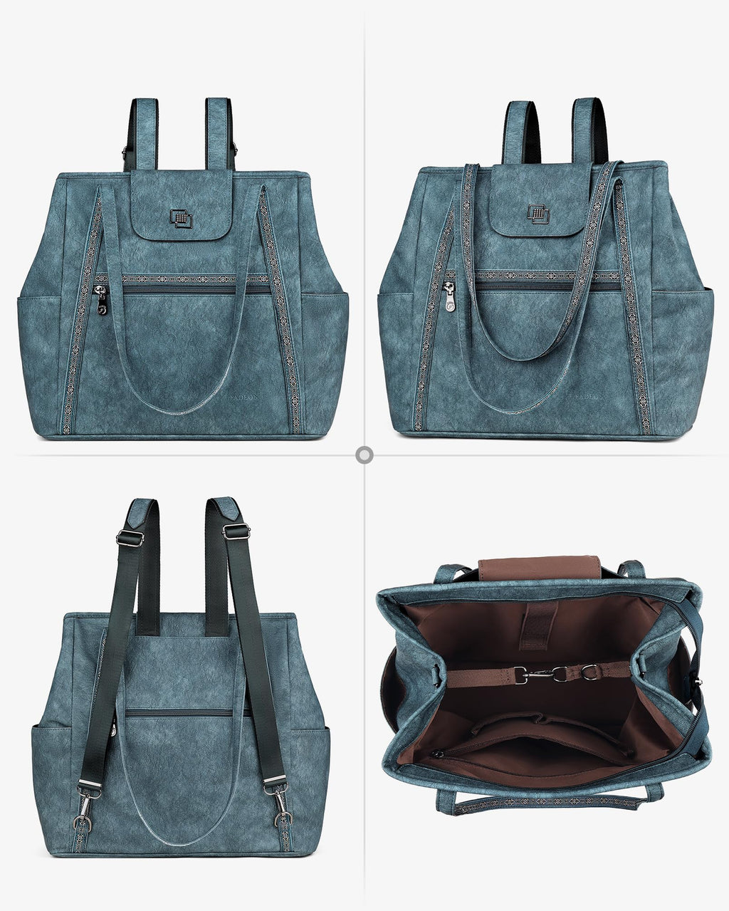 FADEON Large Laptop Tote Bag for Women Designer Leather Laptop Bag Fashion Travel Backpack Purse Shoulder Handbag
