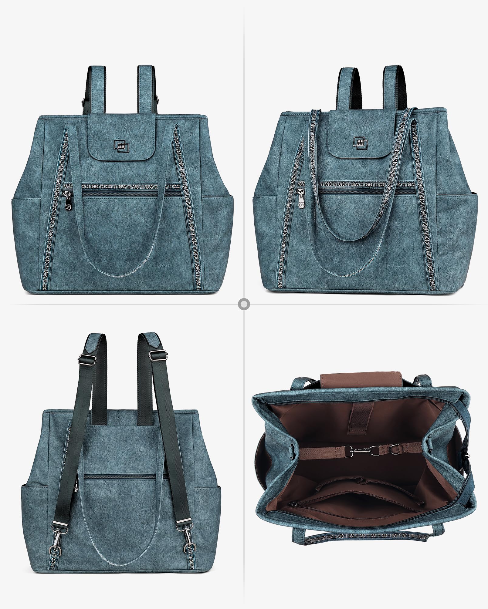 FADEON Large Laptop Tote Bag for Women Designer Leather Laptop Bag Fashion Travel Backpack Purse Shoulder Handbag