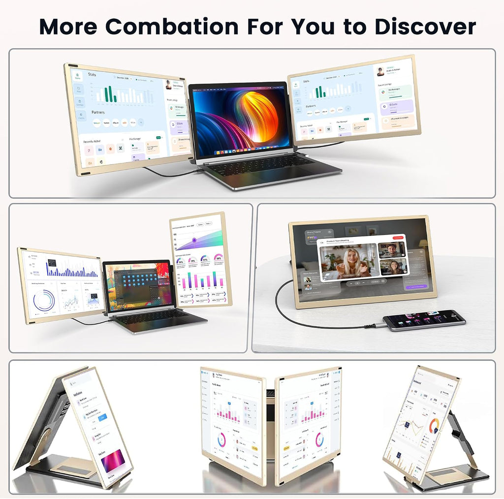 Updated Laptop Screen Extender,15.6" Portable Triple Monitor for Laptop up to 17.3" with IPS FHD 1080P Display, Detachable Laptops Extended Monitor Compatible with Mac, Wins, Dex, Chrome