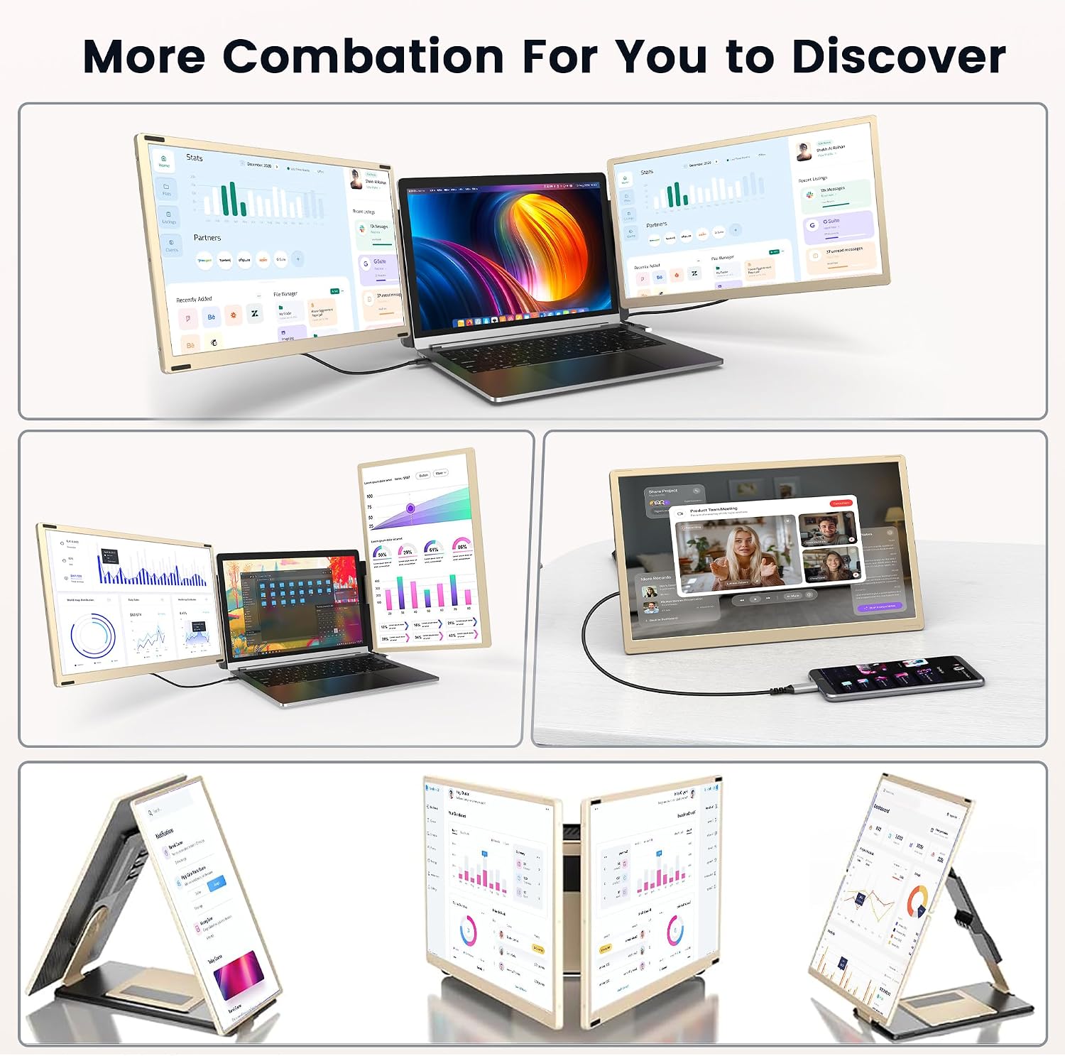 Updated Laptop Screen Extender,15.6" Portable Triple Monitor for Laptop up to 17.3" with IPS FHD 1080P Display, Detachable Laptops Extended Monitor Compatible with Mac, Wins, Dex, Chrome