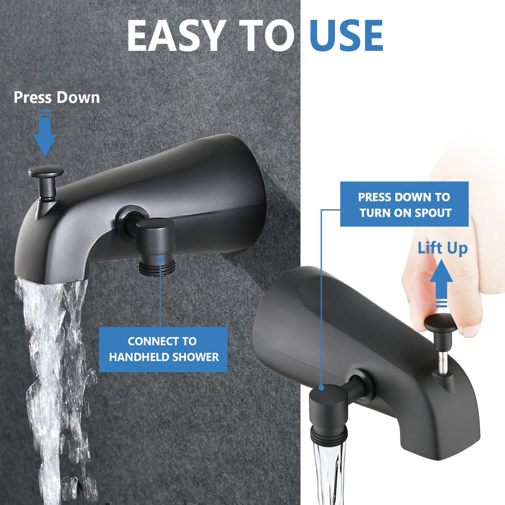 PROOX All Metal Tub Spout with Diverter, 6 Settings Hand held Shower with ON/Off Pause Switch, Bathtub Faucet with Sprayer Brushed Nickel