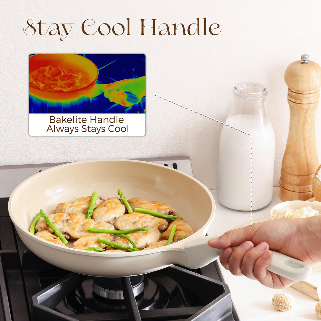 PRICUSIS Nonstick Frying Pan, 8/10/12 Inch Skillet with Stay Cool Handle, Fully Coated, Induction Compatible, 100% Dishwasher Safe, PFOA Free（10 Inch, Black Sesame）