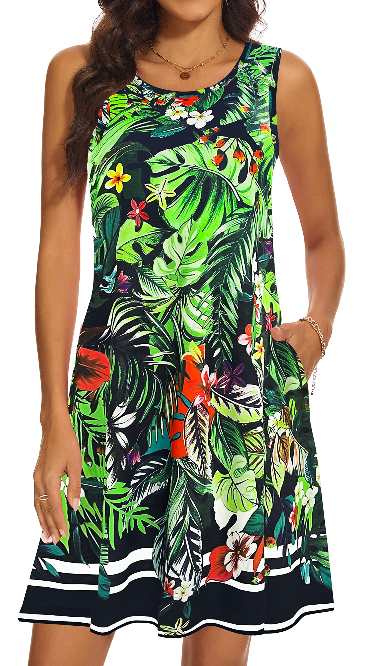 Summer Dresses for Women 2026 Casual Sundresses Beach Cover Ups Sleeveless Tshirt Swing Dress with Pockets