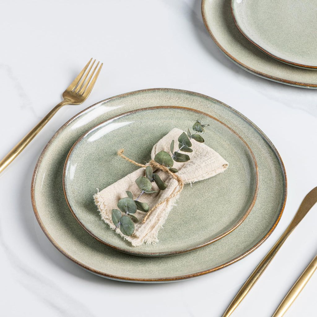 AmorArc 8.5" Ceramic Plates Set of 6 | Handmade Stoneware with Reactive Glaze for Dessert, Salad, Appetizer & Dinner | Microwave/Dishwasher Safe, Scratch Resistant