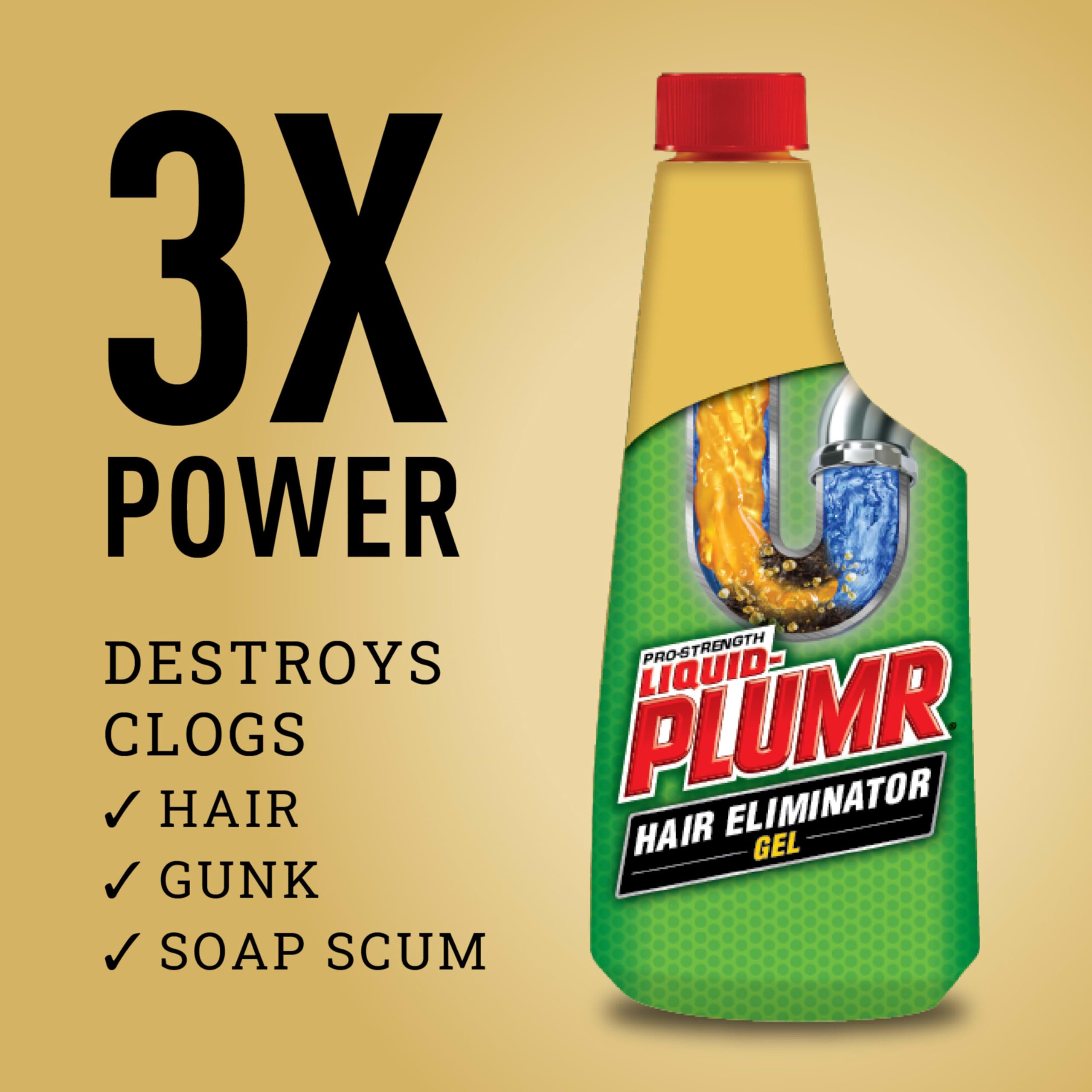 Liquid-Plumr Pro-Strength Hair Eliminator Gel Clog Remover, Hair Clog Remover and Drain Opener, Safe for All Septic Systems and Pipes, 16 fl. oz. Bottle