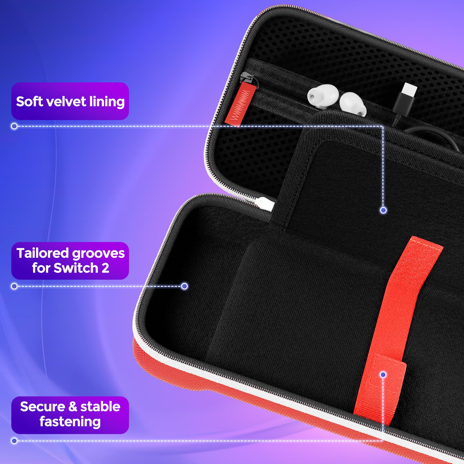 ProCase Carrying Case for Nintendo Switch 2 (2025) with 24 Game Card Slots, Hard Portable Travel Case Storage Bag Protective Pouch for 2025 Nintendo Switch 2 Console AC Adapter & Accessories -Black,L