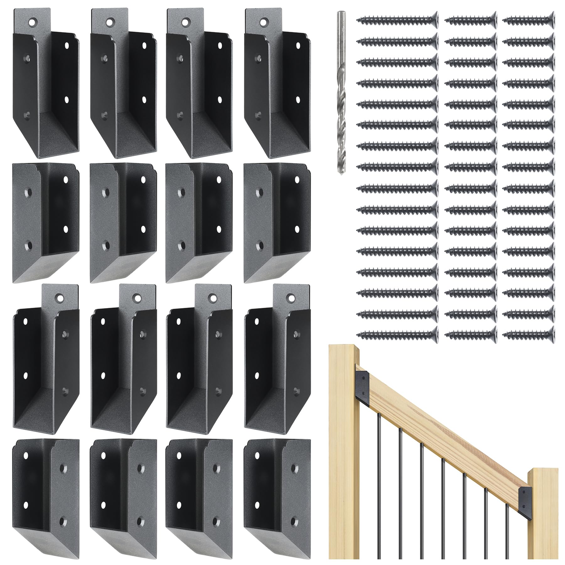 AECXM 201 Stainless Steel 2" x 4" (1 ½" x 3 ½" Actual) Deck Railing 27.5° Stair Connectors, for Deck Railing Stair Handrail Connection Installation Deck Railing Bracket (4 Pair-Black)