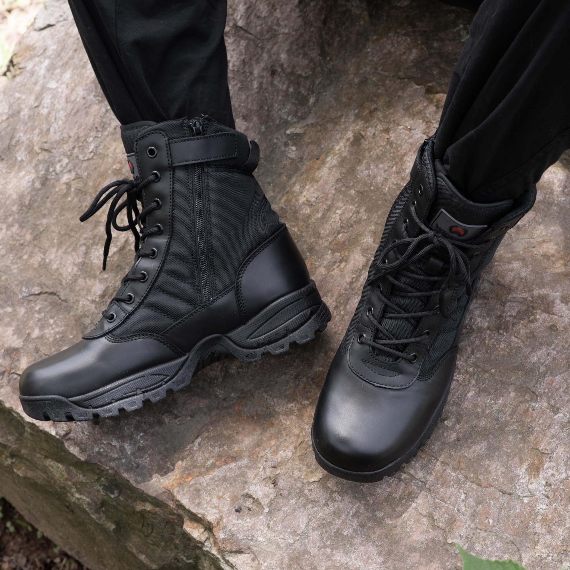 Men's Tactical Boots 8 Inch Side Zipper Military Combat Boots Leather Duty Work Boots for Men Police Motorcycle