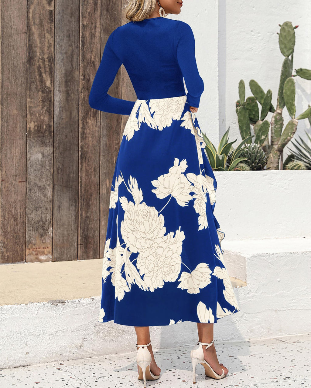 BTFBM Womens Floral Maxi Dress Fall 2025 Casual Crewneck Long Sleeve Ruffle Flowy Cocktail Wedding Guest Dresses