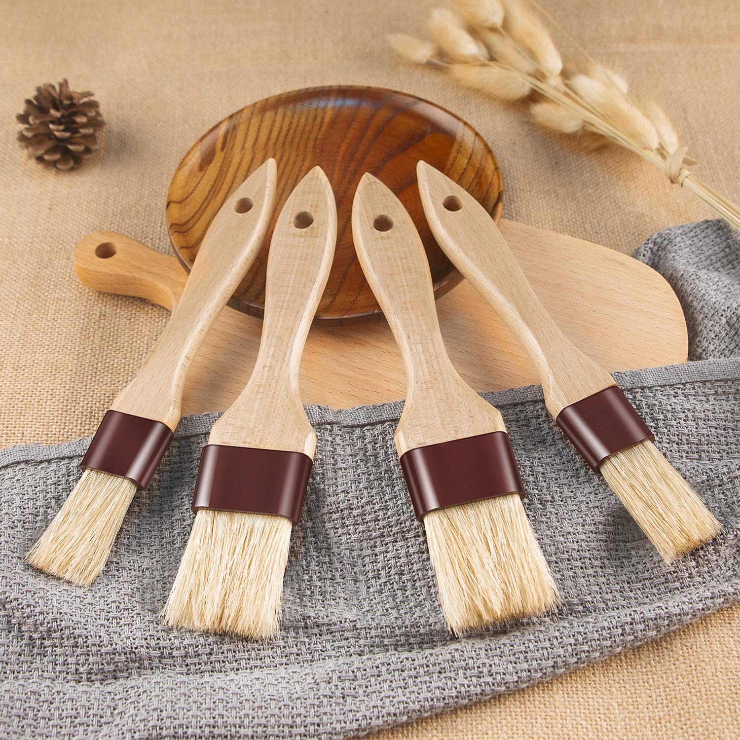 Pastry Brushes for Baking Basting Brush with Boar Bristles and Beech Hardwood Handles Culinary Oil Brush for Barbecue Butter Grill BBQ Sauce Baster Marinade Kitchen Food Cooking Brushes (1 inch)