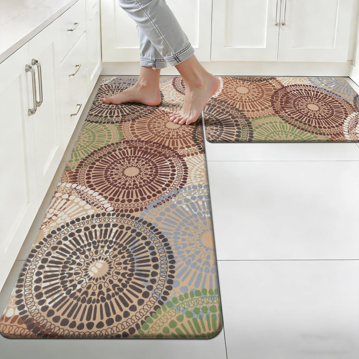 HEBE Anti Fatigue Kitchen Rugs Sets of 2, Non Slip Kitchen Mats for Floor, Waterproof Cushioned Comfort Standing Carpet for Kitchen Sink, Home Office, Laundry Room