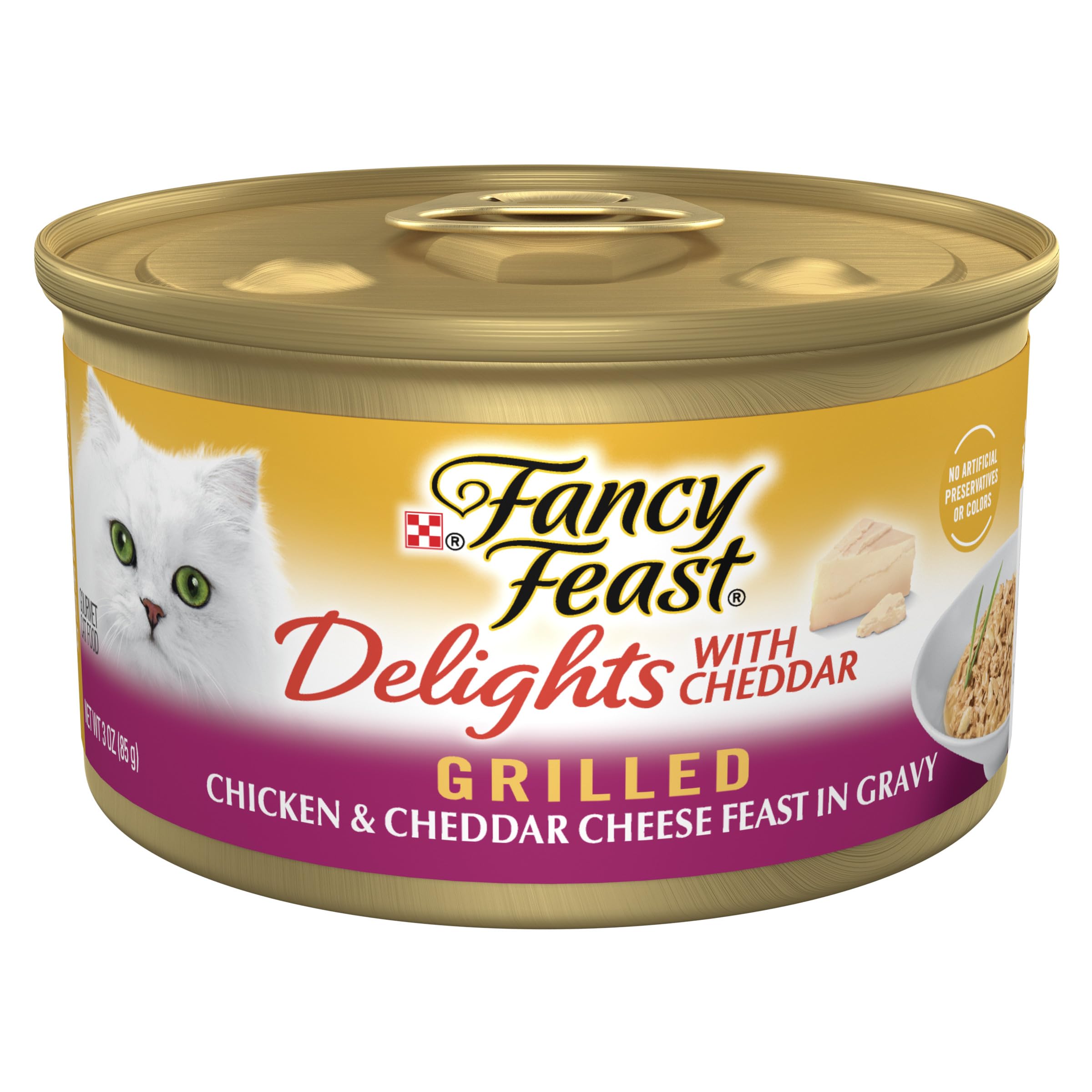 Purina Fancy Feast Delights With Cheddar Grilled Chicken and Cheddar Cheese Feast in Wet Cat Food Gravy Cat Food - (Pack of 24) 3 oz. Cans