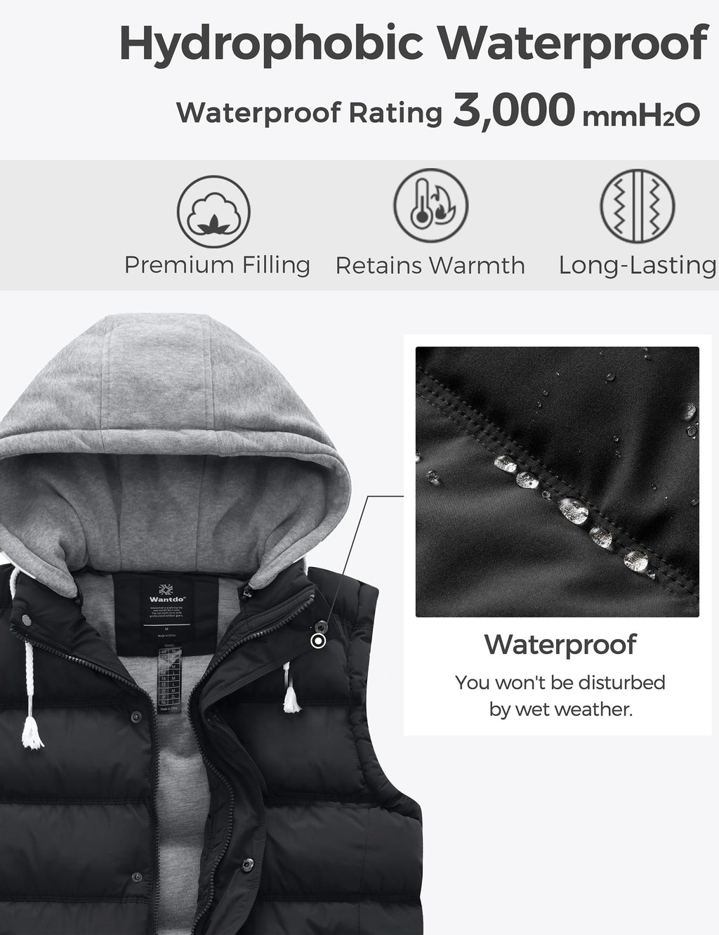 Wantdo Women's Quilted Puffer Vest Thicken Warm Winter Coat with Removable Hood