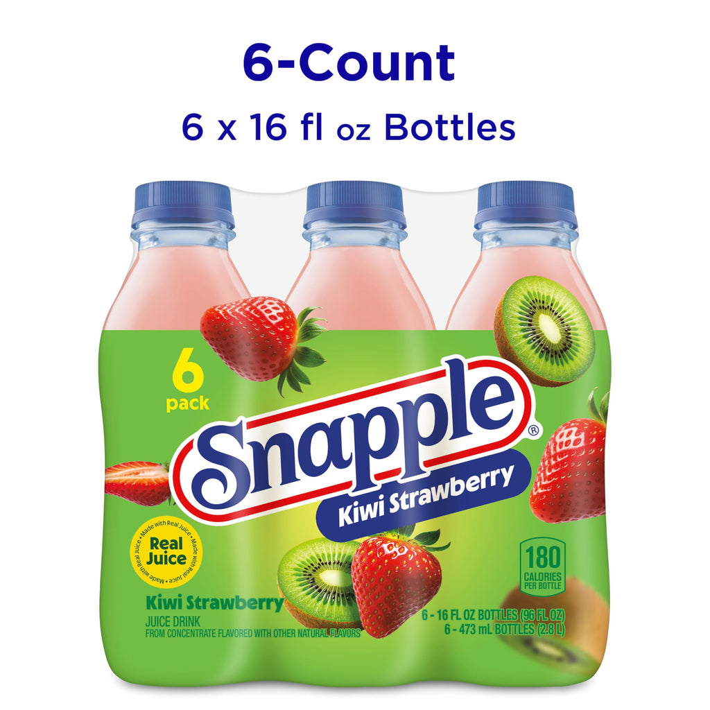 Snapple Apple Juice Drink, 16 fl oz recycled plastic bottle, 6 pack