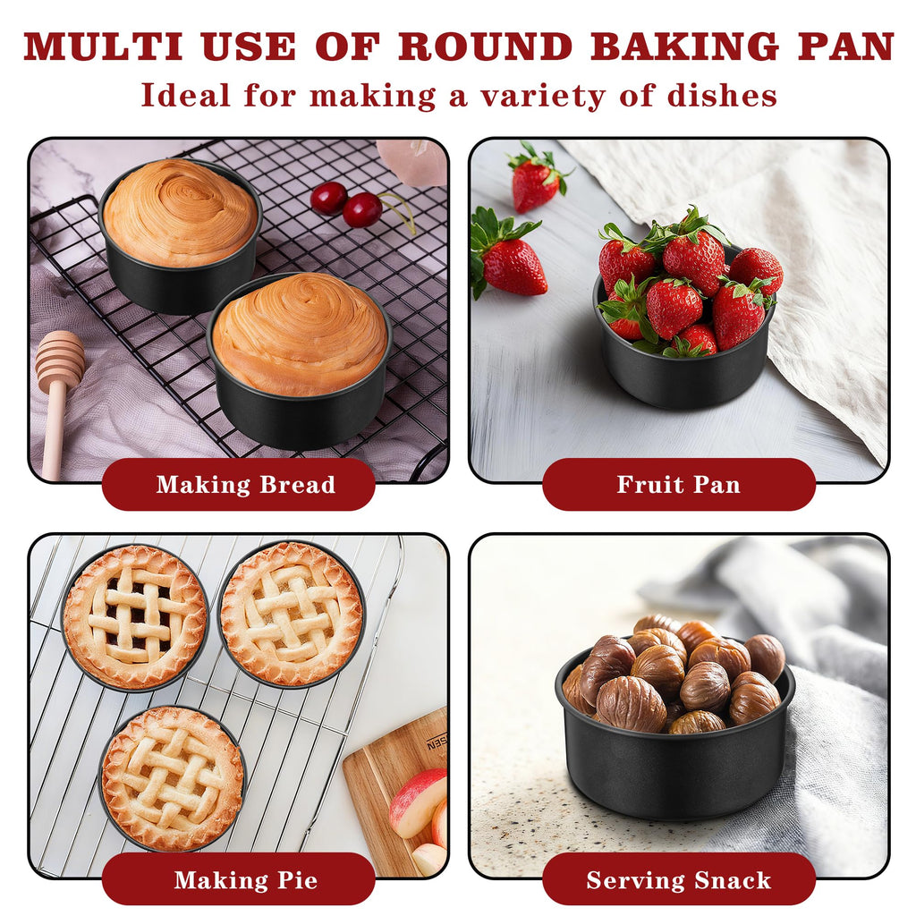 E-far 4 Inch Cake Pan Set of 3, Nonstick Stainless Steel Mini Round Cake Pans Tin, Small Size for Baking Smash Cakes/Cheesecake, Stainless Steel Core & Non-toxic Coating, Straight Side & 2 Inch Deep
