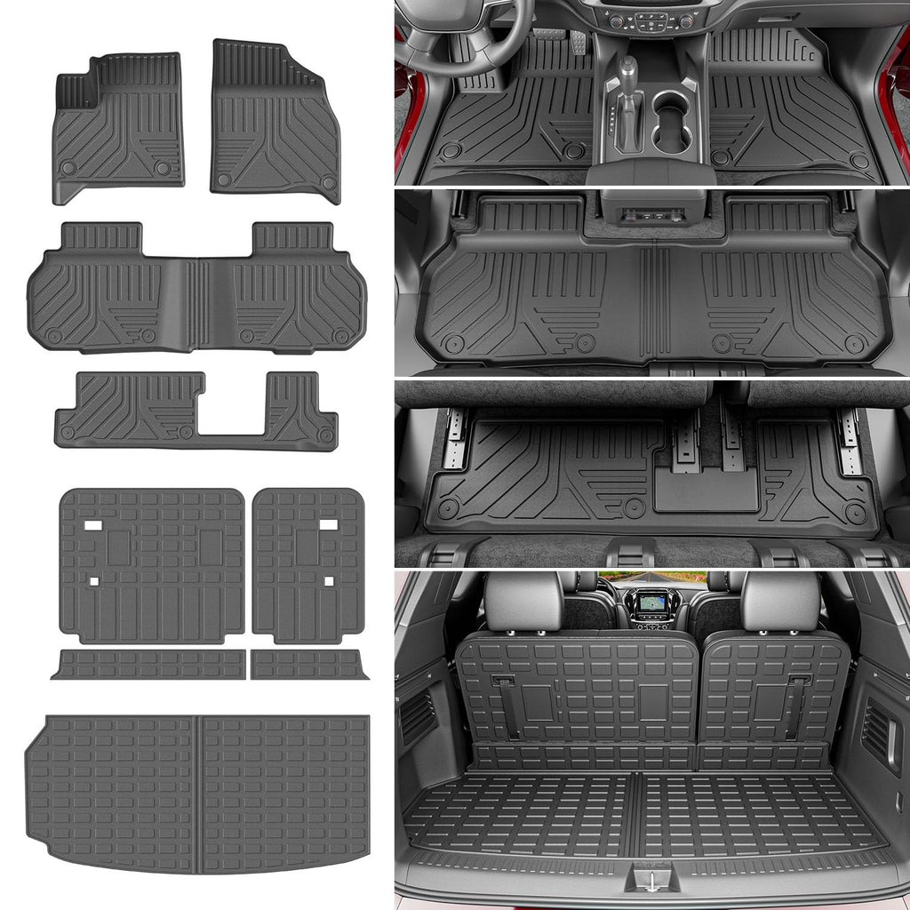 powoq Floor Mat Compatible with 18-24 Chevy Traverse Cargo Mat Replacement for 2018-2024 Chevy Traverse Accessories(Trunk+Backrest+7Seats Floor Mat)