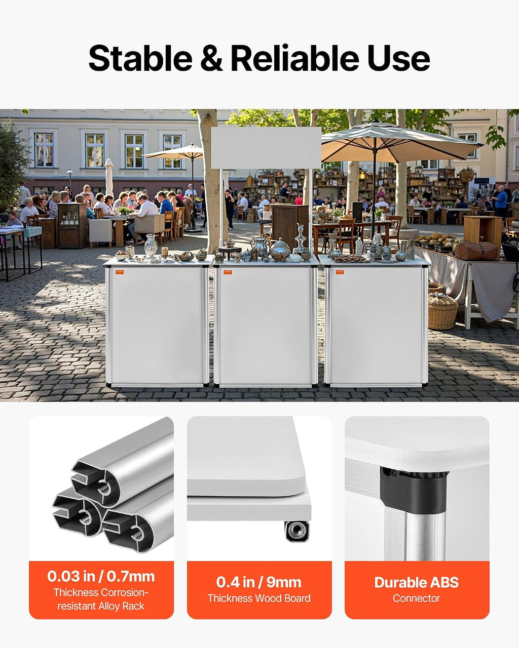 VEVOR Promotion Counter Table, Portable Tradeshow Podium Table, 30.91" x 14.96" x 71.46", Display Exhibition Counter Stand Booth Fair with Wall, Pop Up Podium with Storage Rack/Carrying Bag