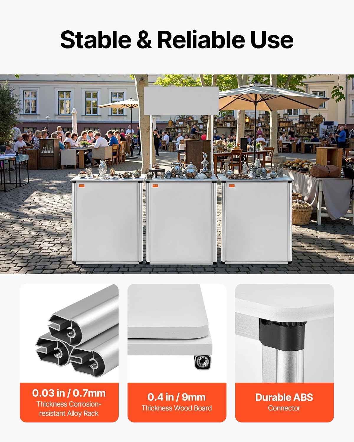 VEVOR Promotion Counter Table, Portable Tradeshow Podium Table, 30.91" x 14.96" x 71.46", Display Exhibition Counter Stand Booth Fair with Wall, Pop Up Podium with Storage Rack/Carrying Bag