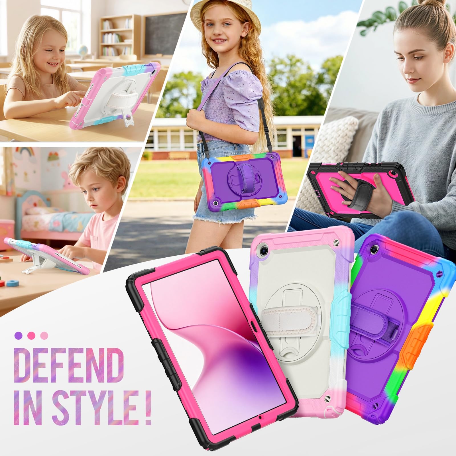 HXCASEAC Case for iPad 9th/8th/7th Generation 10.2 inch, with Pencil Holder, Screen Protector, Hand Strap, Heavy Duty Protective for iPad 9/8/7 Case 10.2-inch 2021/2020/2019, Orange
