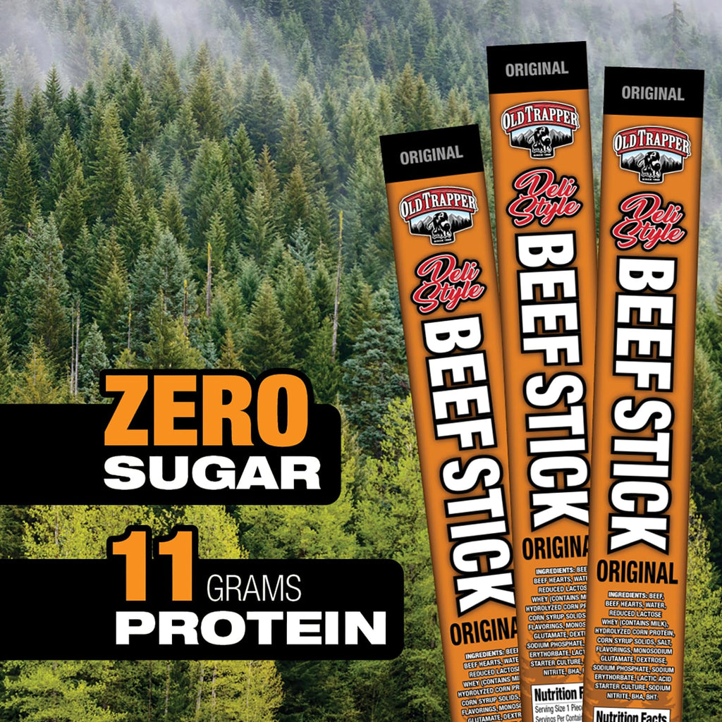 Old Trapper Deli-Style Beef Sticks, Jalapeño Flavor, 15-Ounce Package, Spicy Beef Sticks, Six Grams of Protein and Zero Grams of Sugar per Serving (Pack of One)