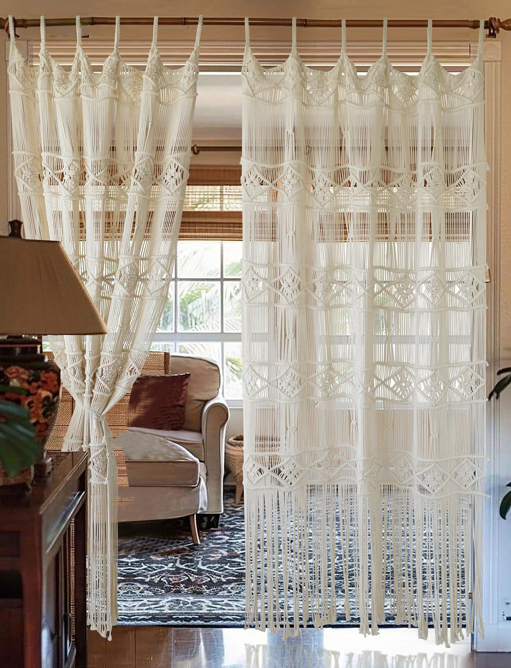 Flber Macrame Curtain Window Macrame Room Divider Doorway Curtain Boho Macrame Wall Hanging Living Room Bedroom Decor 42" W x 75" H