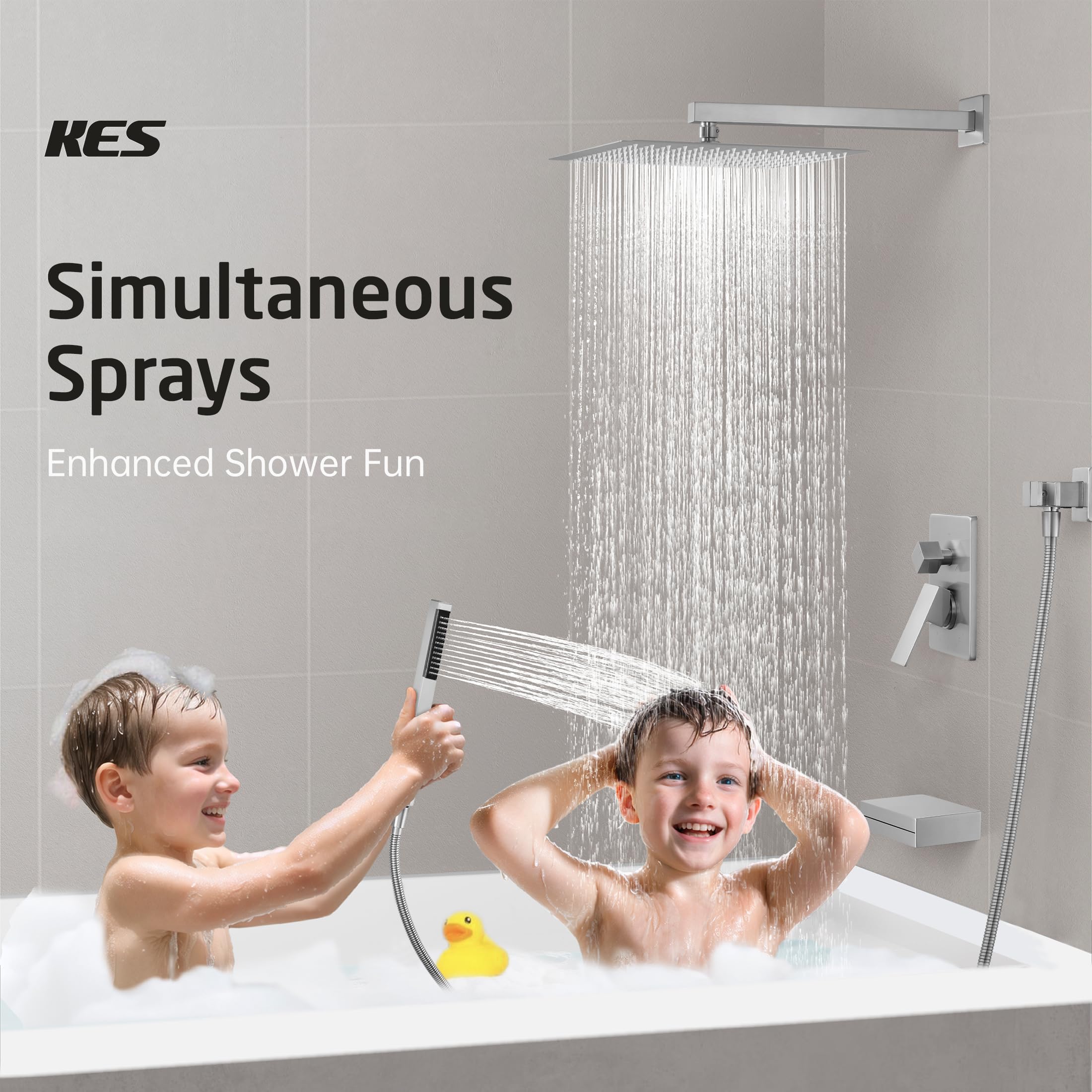 KES Tub and Shower Faucet Set Shower System with 10-Inch Rain Shower Head and Waterfall Tub Faucet Wall Mount Shower Valve and Trim Kit Included Matte Black, XB6240-BK