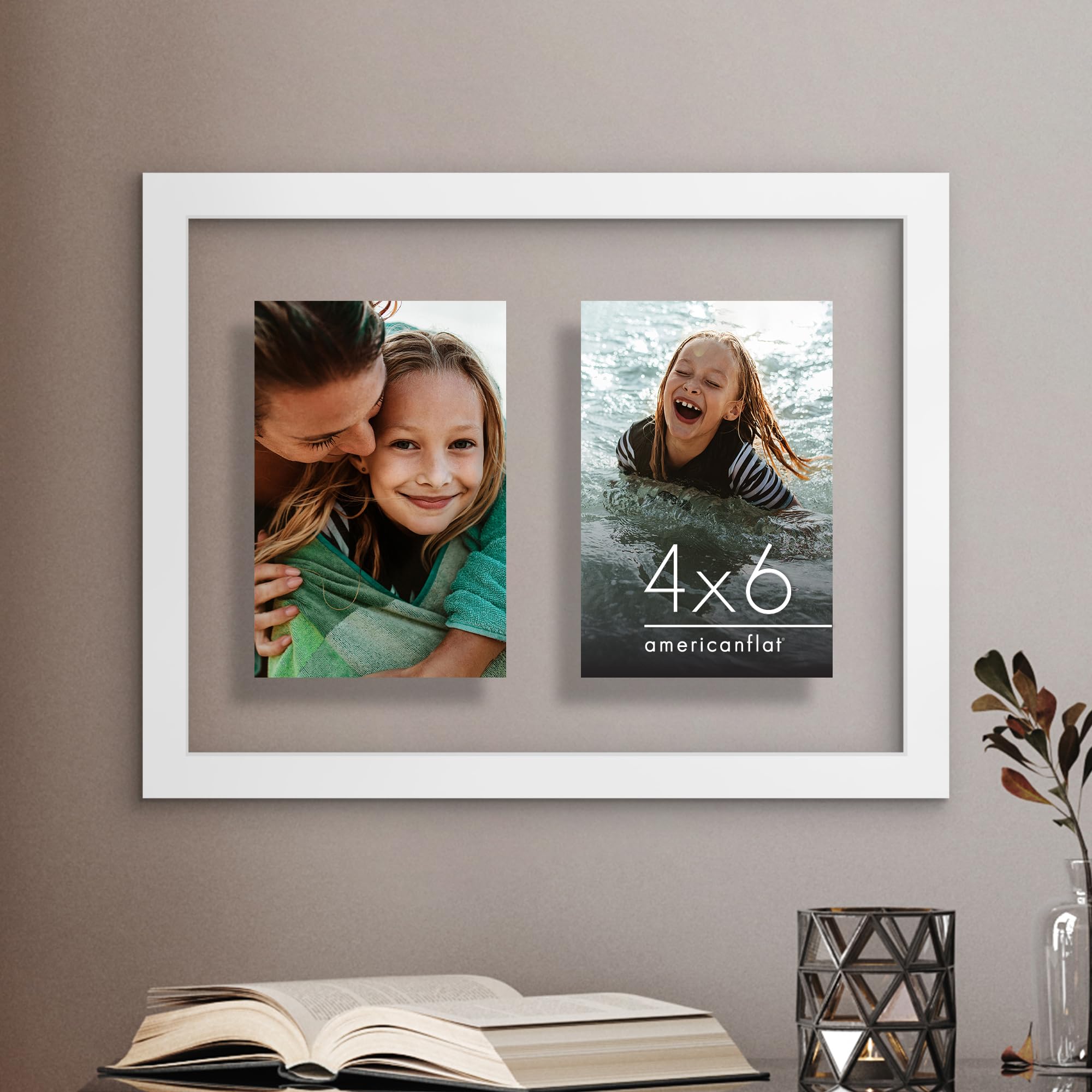 Americanflat 4x6 Double Picture Frame with Shatter-Resistant Glass - Fits Two 4x6 Photos or use as One 6x14 Frame - Signature Collection - Collage Frames for Tabletop and Wall Display - Black